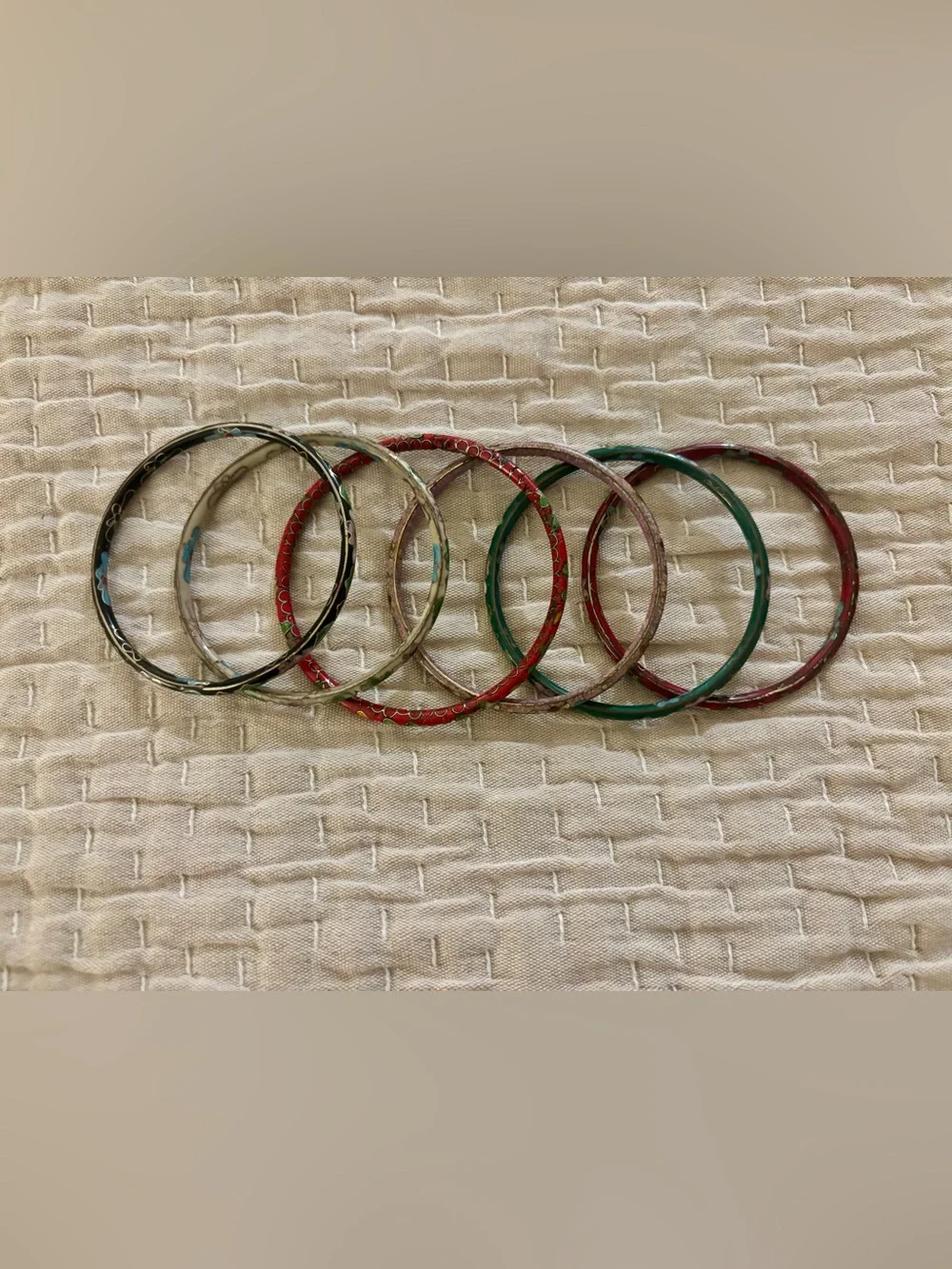 6 Vintage Chinese Cloisonné Enamel Floral Bangle Bracelets